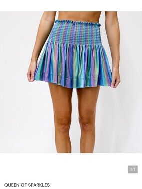 QUEEN OF SPARKLES Multicolor Iridescent Smocked Mini Skort